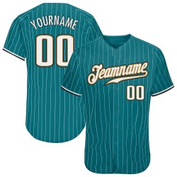 Baseball Gold White-Old Jersey White Custom Teal Authentic Pinstripe