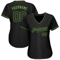 Custom Black Black-Neon Green Authentic Baseball Jersey Custom Black Black-Neon Green Authentic Baseball Jersey