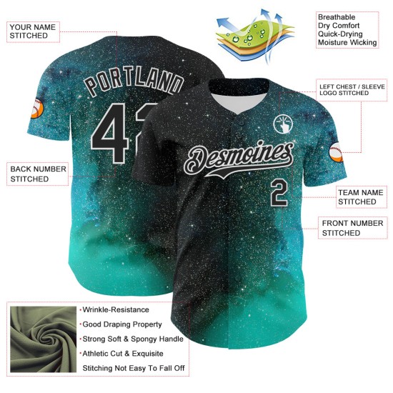 Galaxy Design 3D Black Psychedelic Space Star Pattern Custom Jersey Rave Authentic Baseball White Galaxy Design 3D Black Psychedelic Space Star Pattern Custom Jersey Rave Authentic Baseball White