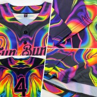 Custom 3D Pattern Design Abstract Iridescent Psychedelic Swirl Fluid Art Authentic Baseball Jersey Custom 3D Pattern Design Abstract Iridescent Psychedelic Swirl Fluid Art Authentic Baseball Jersey