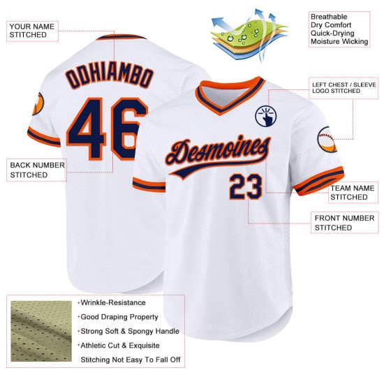 Jersey Throwback Baseball White Custom Navy-Orange Authentic Jersey Throwback Baseball White Custom Navy-Orange Authentic