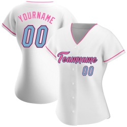 Custom White Light Blue-Pink Authentic Baseball Jersey Custom White Light Blue-Pink Authentic Baseball Jersey