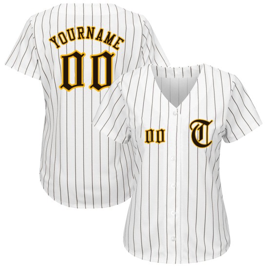 Jersey Brown Authentic Brown-Gold Pinstripe Baseball Custom White Jersey Brown Authentic Brown-Gold Pinstripe Baseball Custom White