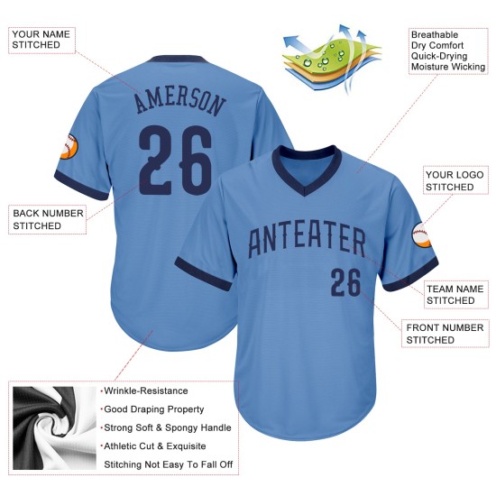 Baseball Shirt Navy Light Authentic Blue Jersey Custom Rib-Knit Throwback Baseball Shirt Navy Light Authentic Blue Jersey Custom Rib-Knit Throwback