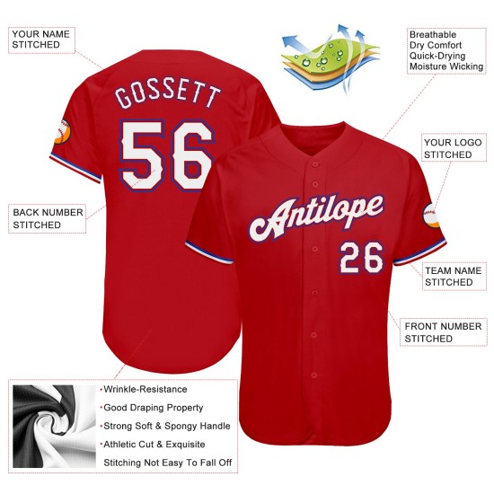 Jersey White-Royal Baseball Authentic Custom Red Jersey White-Royal Baseball Authentic Custom Red