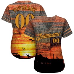Pattern Custom Gold-Brown Jersey Graffiti Beach Baseball Authentic 3D Pattern Custom Gold-Brown Jersey Graffiti Beach Baseball Authentic 3D