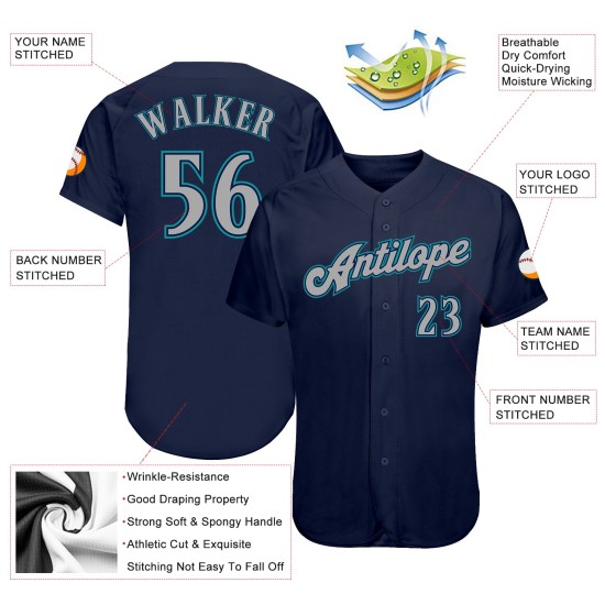 Navy Baseball Authentic Gray-Teal Custom Jersey Navy Baseball Authentic Gray-Teal Custom Jersey