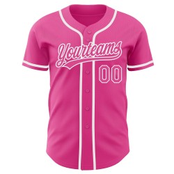 Custom Pink Pink-White Authentic Baseball Jersey Custom Pink Pink-White Authentic Baseball Jersey