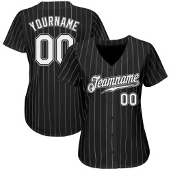 Custom Black White Pinstripe White-Gray Authentic Baseball Jersey Custom Black White Pinstripe White-Gray Authentic Baseball Jersey