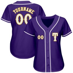 White-Gold Authentic Custom Purple Baseball Jersey White-Gold Authentic Custom Purple Baseball Jersey