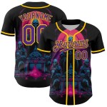 Skull Pattern Design Custom Rave Black Baseball Authentic Purple-Yellow 3D Jersey Skull Pattern Design Custom Rave Black Baseball Authentic Purple-Yellow 3D Jersey