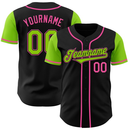 Black Two Jersey Tone Baseball Neon Custom Authentic Green-Pink Black Two Jersey Tone Baseball Neon Custom Authentic Green-Pink