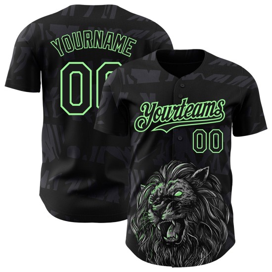 Lion 3D Animal Pattern Authentic Pea Design Black Jersey Baseball Green Custom Lion 3D Animal Pattern Authentic Pea Design Black Jersey Baseball Green Custom
