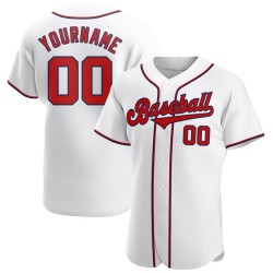 White Red-Navy Custom Jersey Baseball Authentic