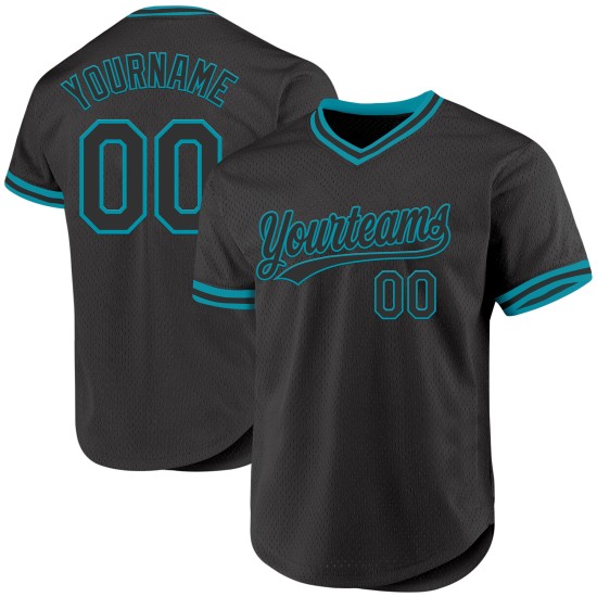Black Custom Throwback Teal Baseball Authentic Jersey Black Custom Throwback Teal Baseball Authentic Jersey