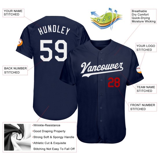 Jersey Navy White-Red Custom Authentic Baseball Jersey Navy White-Red Custom Authentic Baseball