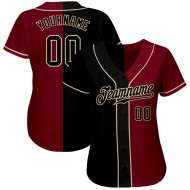 Black-Cream Split Fashion Crimson Custom Baseball Authentic Jersey Black-Cream Split Fashion Crimson Custom Baseball Authentic Jersey