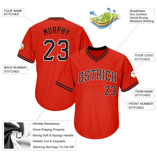 Orange Rib-Knit Shirt Black-White Custom Throwback Baseball Jersey Authentic Orange Rib-Knit Shirt Black-White Custom Throwback Baseball Jersey Authentic