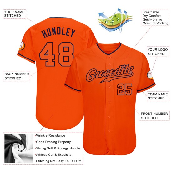 Orange Authentic Baseball Jersey Custom Orange-Navy Orange Authentic Baseball Jersey Custom Orange-Navy