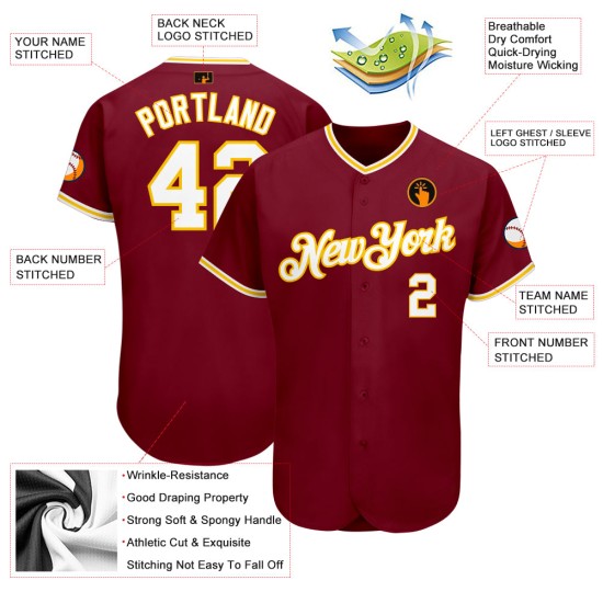 Custom Jersey White-Gold Crimson Authentic Baseball Custom Jersey White-Gold Crimson Authentic Baseball