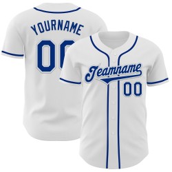 Custom Royal-Silver Authentic White Jersey Baseball