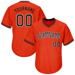 Orange Rib-Knit Shirt Black-White Custom Throwback Baseball Jersey Authentic