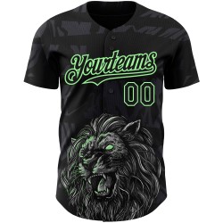 Lion 3D Animal Pattern Authentic Pea Design Black Jersey Baseball Green Custom Lion 3D Animal Pattern Authentic Pea Design Black Jersey Baseball Green Custom