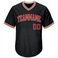 Baseball Custom Black Authentic Jersey Shirt Red-Cream Throwback Rib-Knit