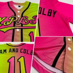 Custom Neon Green Pink-Black Authentic Gradient Fashion Baseball Jersey Custom Neon Green Pink-Black Authentic Gradient Fashion Baseball Jersey