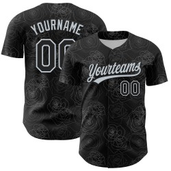 Black Authentic Pattern 3D Rose Custom Baseball Style Design Silver Gothic Jersey