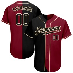 Black-Cream Split Fashion Crimson Custom Baseball Authentic Jersey