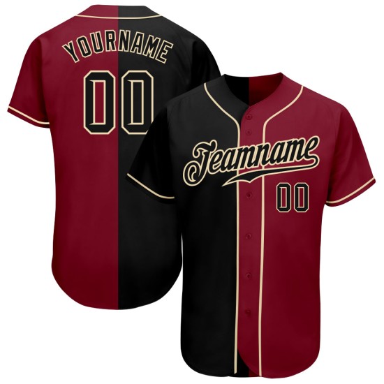 Black-Cream Split Fashion Crimson Custom Baseball Authentic Jersey Black-Cream Split Fashion Crimson Custom Baseball Authentic Jersey