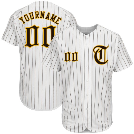 Jersey Brown Authentic Brown-Gold Pinstripe Baseball Custom White Jersey Brown Authentic Brown-Gold Pinstripe Baseball Custom White