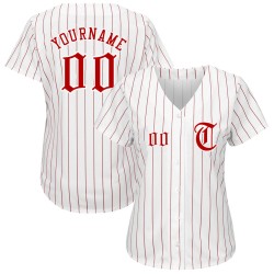 White Pinstripe Red Jersey Baseball Custom Authentic Red-White White Pinstripe Red Jersey Baseball Custom Authentic Red-White