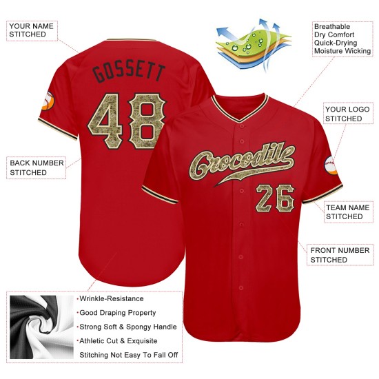 Red Jersey Camo-Black Authentic Custom Baseball Red Jersey Camo-Black Authentic Custom Baseball
