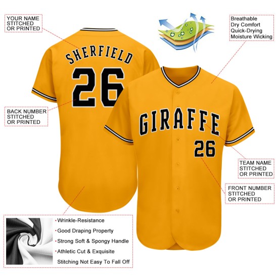 Jersey Baseball Black-White Gold Authentic Custom Jersey Baseball Black-White Gold Authentic Custom
