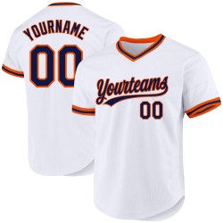 Jersey Throwback Baseball White Custom Navy-Orange Authentic