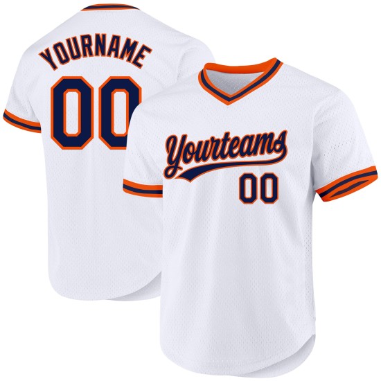 Jersey Throwback Baseball White Custom Navy-Orange Authentic Jersey Throwback Baseball White Custom Navy-Orange Authentic