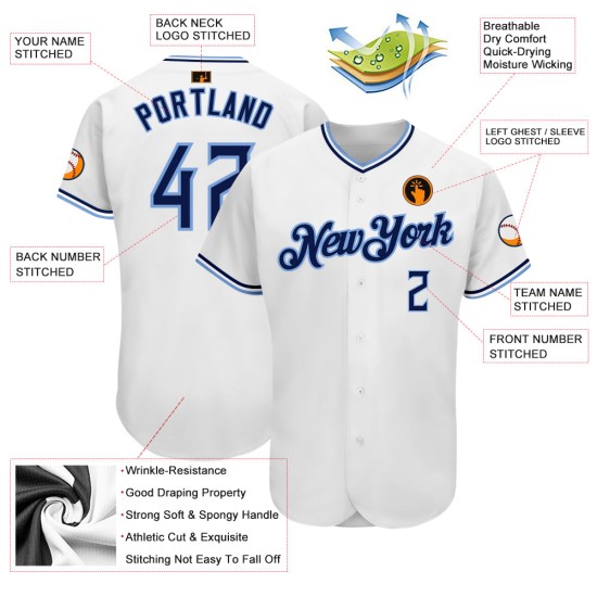 White Baseball Navy-Powder Authentic Jersey Custom Blue White Baseball Navy-Powder Authentic Jersey Custom Blue