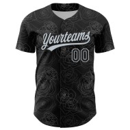 Black Authentic Pattern 3D Rose Custom Baseball Style Design Silver Gothic Jersey