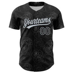 Black Authentic Pattern 3D Rose Custom Baseball Style Design Silver Gothic Jersey Black Authentic Pattern 3D Rose Custom Baseball Style Design Silver Gothic Jersey