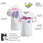 Custom White Light Blue-Pink Authentic Baseball Jersey Custom White Light Blue-Pink Authentic Baseball Jersey