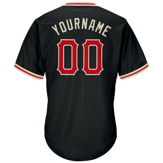 Baseball Custom Black Authentic Jersey Shirt Red-Cream Throwback Rib-Knit Baseball Custom Black Authentic Jersey Shirt Red-Cream Throwback Rib-Knit
