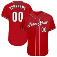 Custom Jersey Authentic White-Black Red Baseball