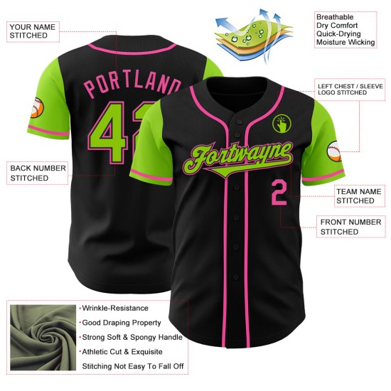 Black Two Jersey Tone Baseball Neon Custom Authentic Green-Pink Black Two Jersey Tone Baseball Neon Custom Authentic Green-Pink