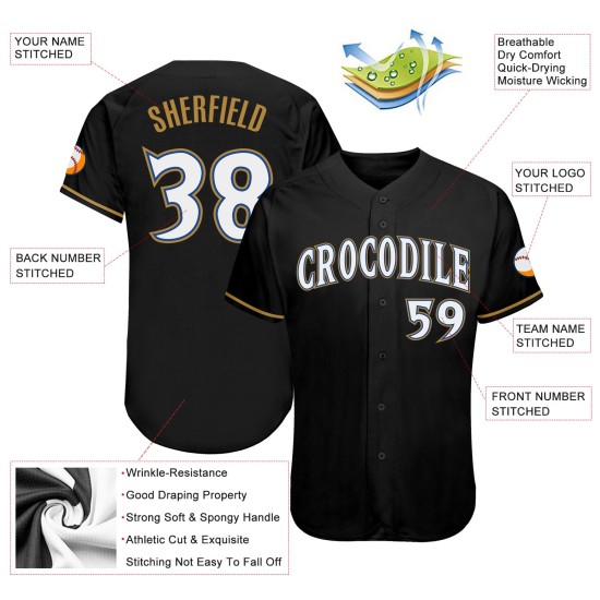 Gold-Royal Baseball White Jersey Authentic Black Old Custom Gold-Royal Baseball White Jersey Authentic Black Old Custom