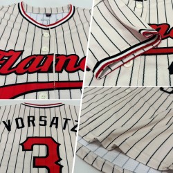 Custom Cream Black Pinstripe Red Black-White Authentic Baseball Jersey Custom Cream Black Pinstripe Red Black-White Authentic Baseball Jersey