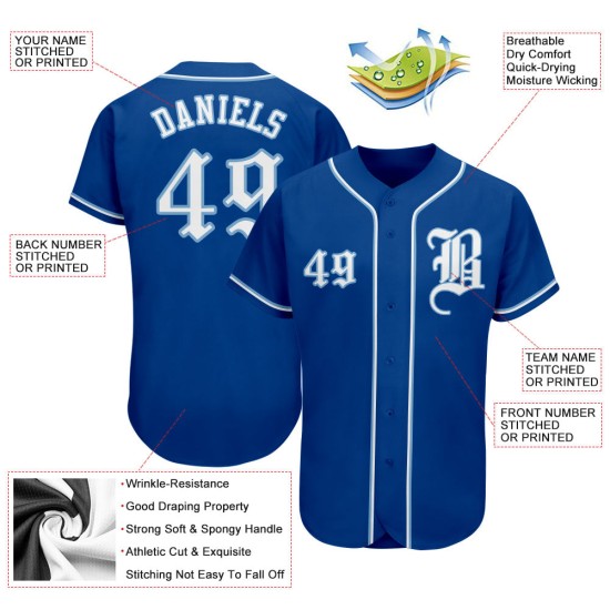 Authentic Blue Custom Jersey Royal White-Light Baseball Authentic Blue Custom Jersey Royal White-Light Baseball