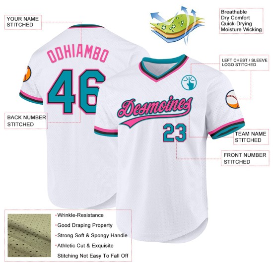 Jersey Authentic Teal Baseball Black-Pink White Throwback Custom Jersey Authentic Teal Baseball Black-Pink White Throwback Custom