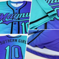 Custom Purple Aqua-Black Authentic Gradient Fashion Baseball Jersey